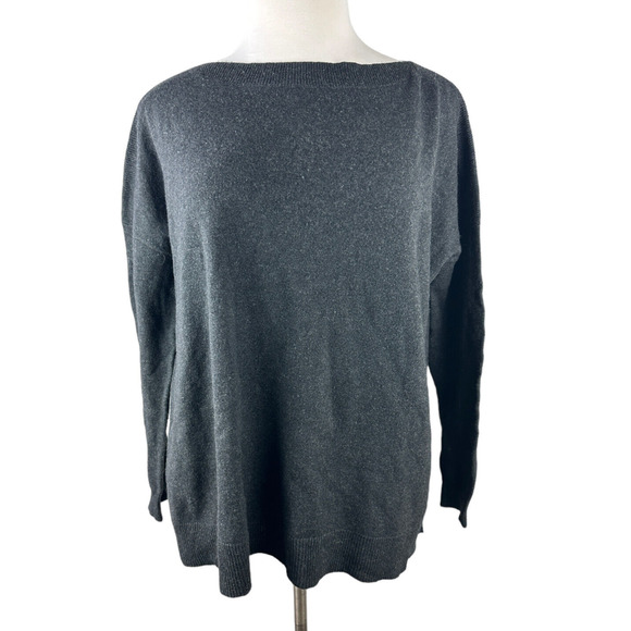 Vince Boat Neck Wool & Cashmere Blend Sweater Rib Trim LS Charcoal Gray Medium - Picture 6 of 9